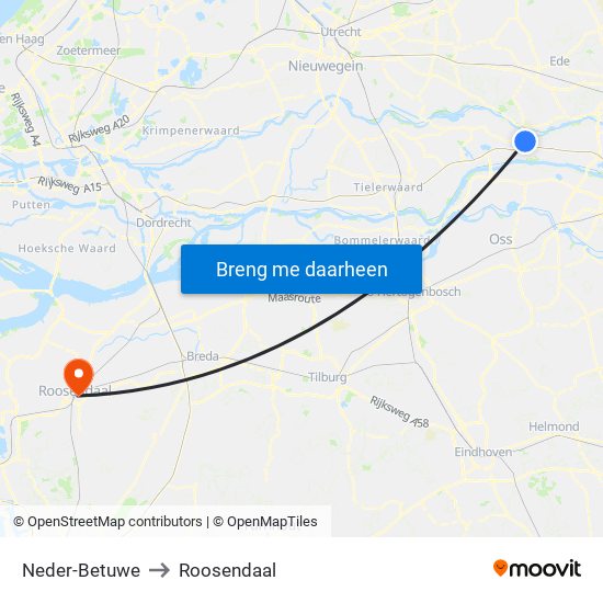 Neder-Betuwe to Roosendaal map