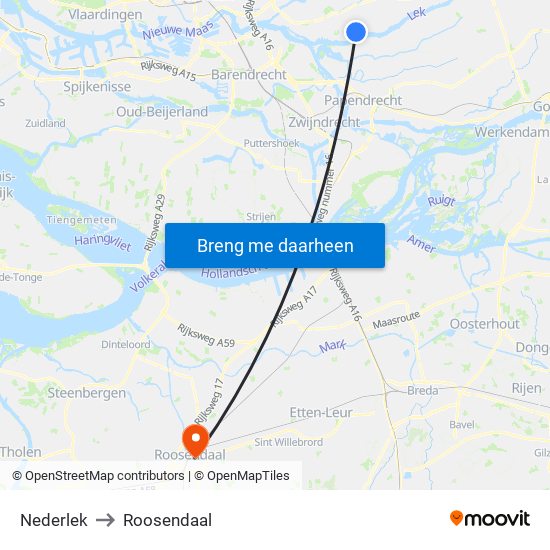 Nederlek to Roosendaal map