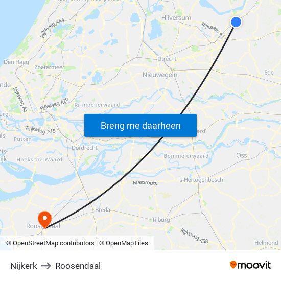 Nijkerk to Roosendaal map