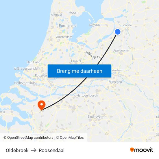 Oldebroek to Roosendaal map