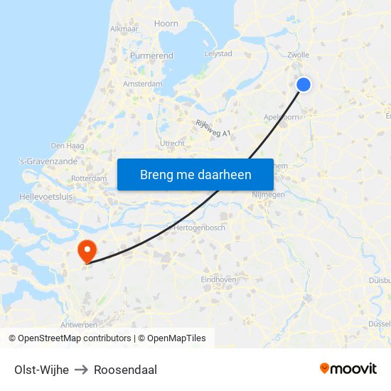 Olst-Wijhe to Roosendaal map