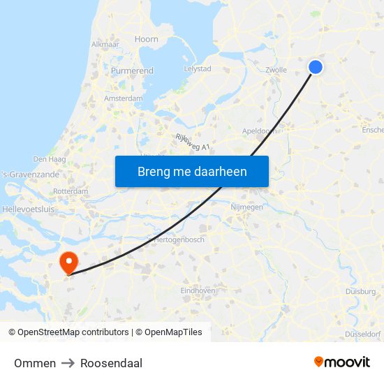 Ommen to Roosendaal map