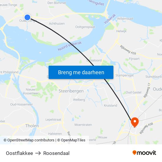 Oostflakkee to Roosendaal map