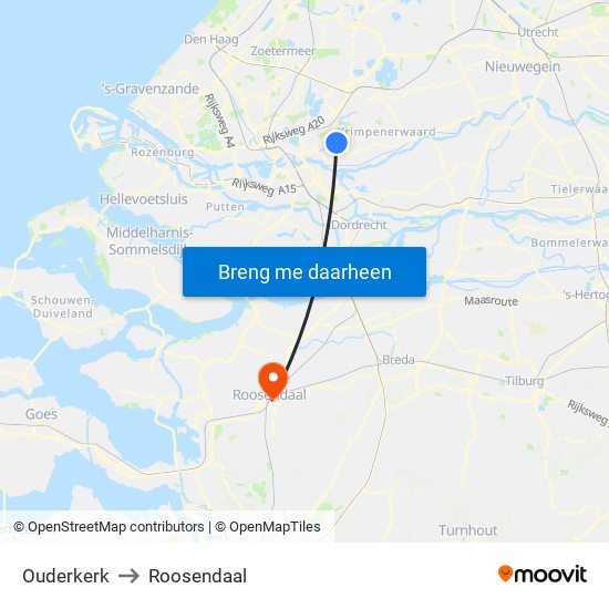 Ouderkerk to Roosendaal map