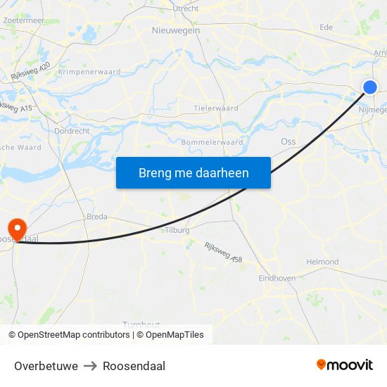 Overbetuwe to Roosendaal map