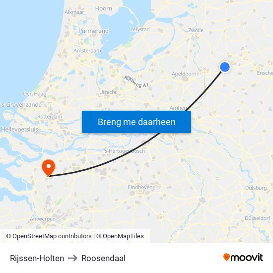 Rijssen-Holten to Roosendaal map