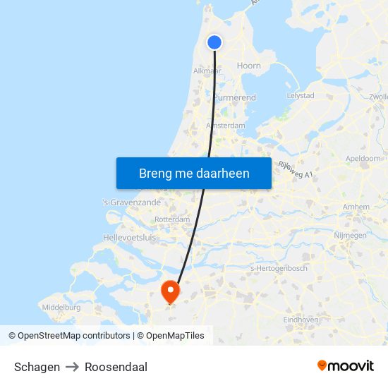 Schagen to Roosendaal map