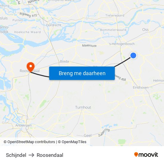 Schijndel to Roosendaal map