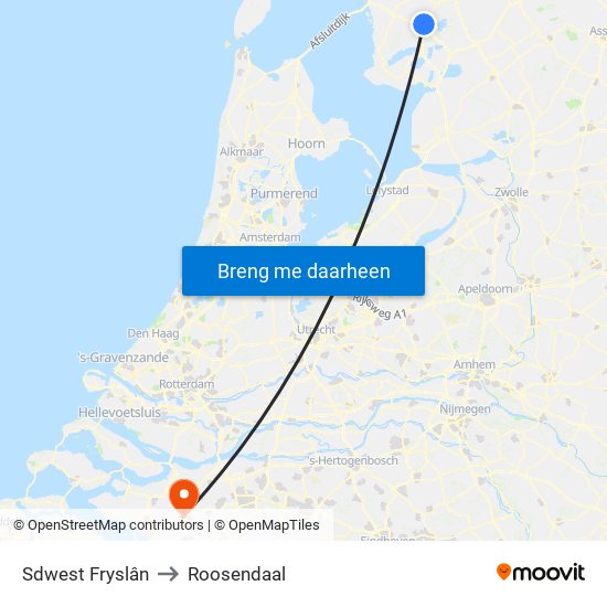 Sdwest Fryslân to Roosendaal map