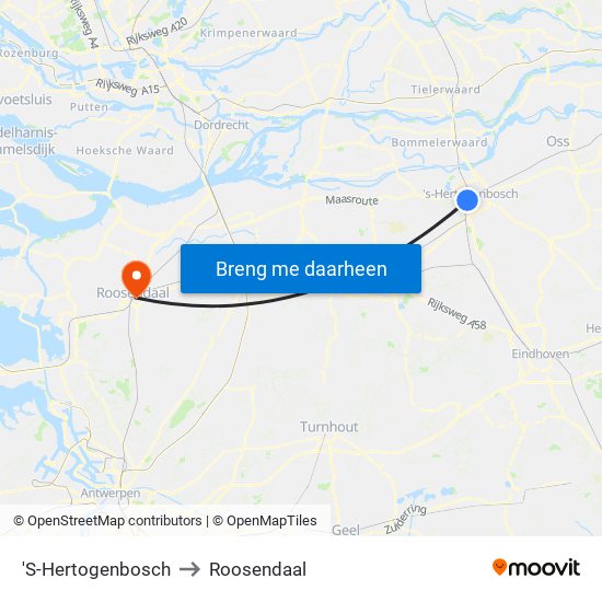 'S-Hertogenbosch to Roosendaal map
