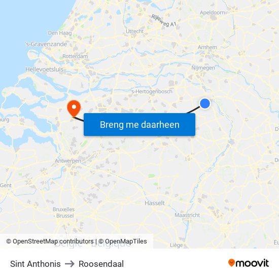 Sint Anthonis to Roosendaal map