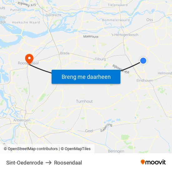 Sint-Oedenrode to Roosendaal map