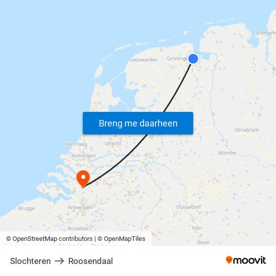 Slochteren to Roosendaal map