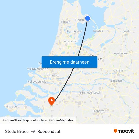Stede Broec to Roosendaal map
