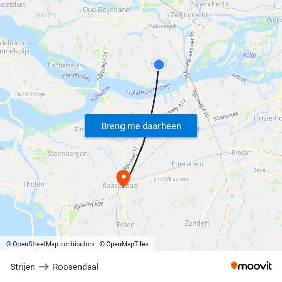 Strijen to Roosendaal map