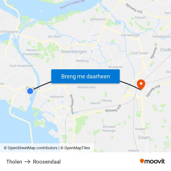 Tholen to Roosendaal map