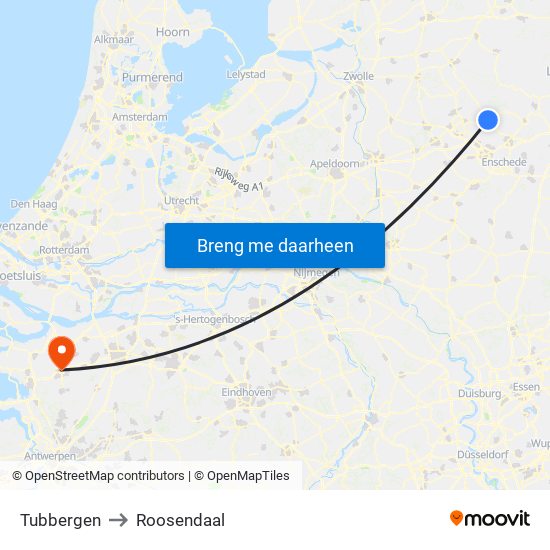 Tubbergen to Roosendaal map