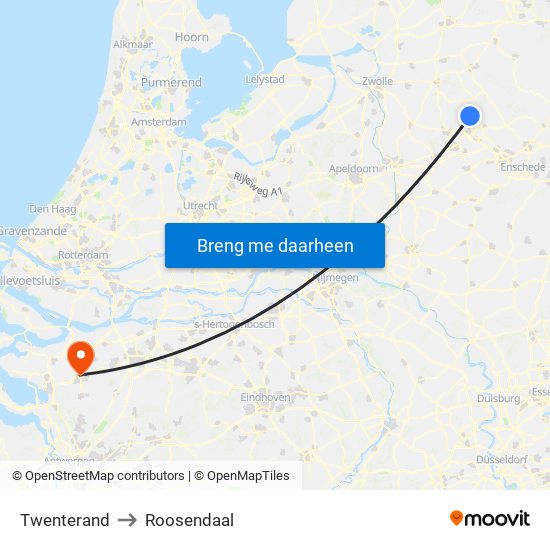 Twenterand to Roosendaal map