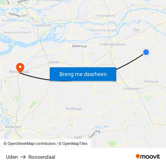 Uden to Roosendaal map