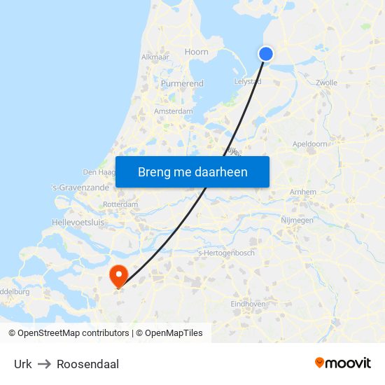 Urk to Roosendaal map