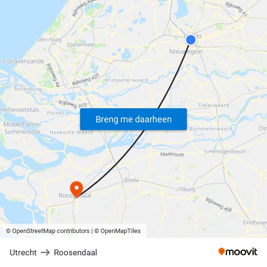 Utrecht to Roosendaal map