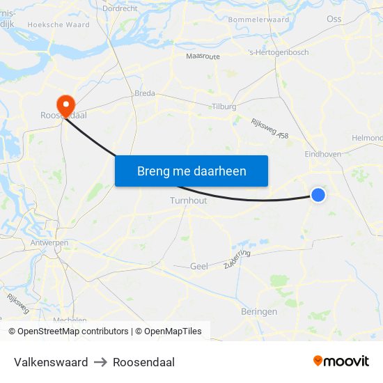 Valkenswaard to Roosendaal map