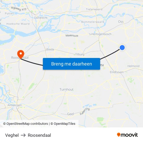 Veghel to Roosendaal map