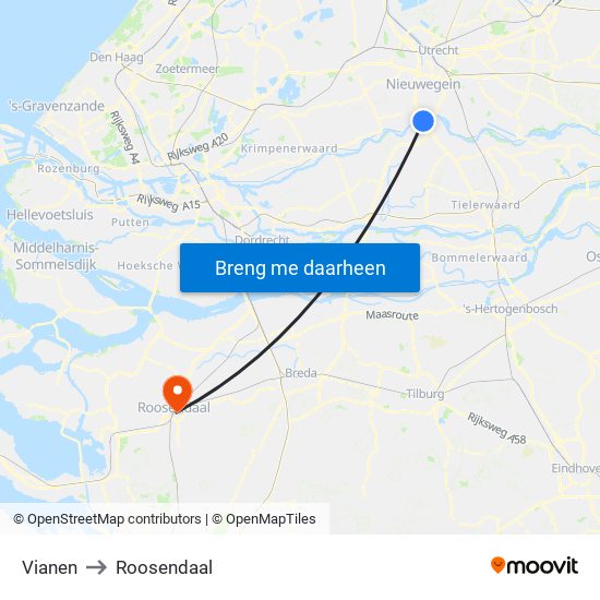 Vianen to Roosendaal map