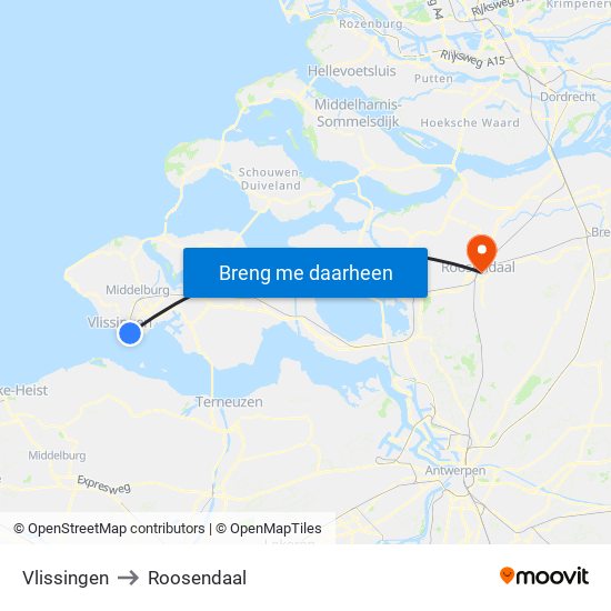 Vlissingen to Roosendaal map