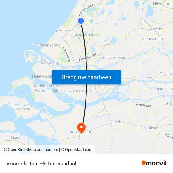 Voorschoten to Roosendaal map