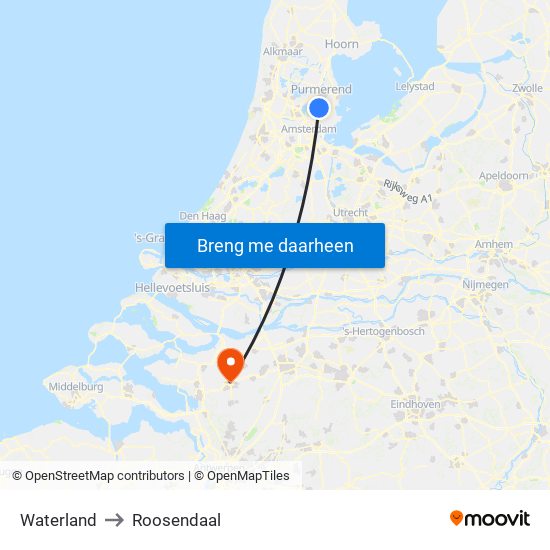 Waterland to Roosendaal map