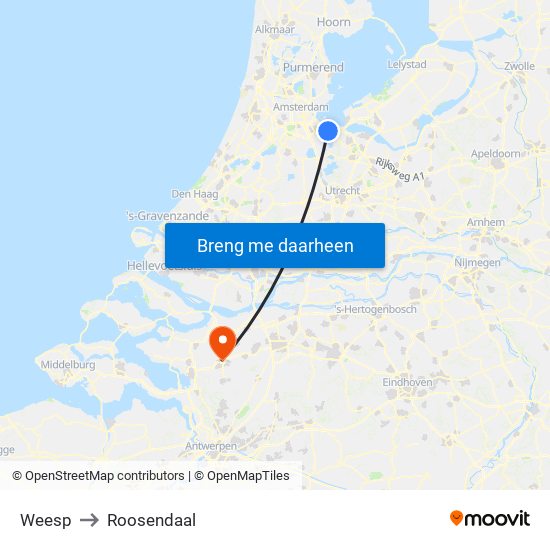Weesp to Roosendaal map