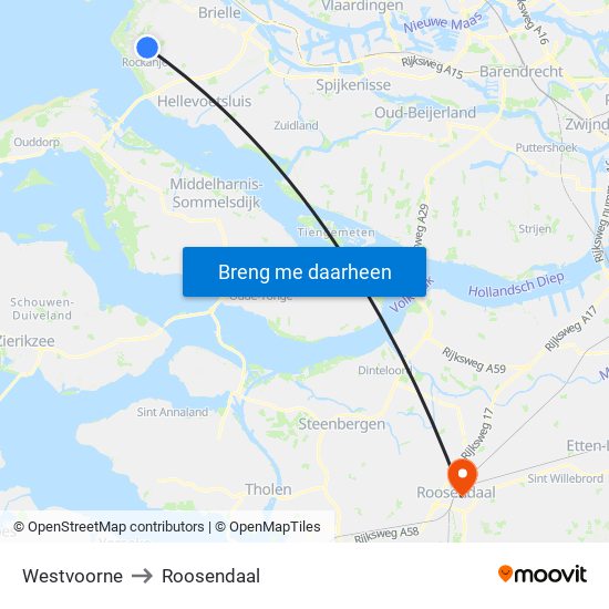 Westvoorne to Roosendaal map