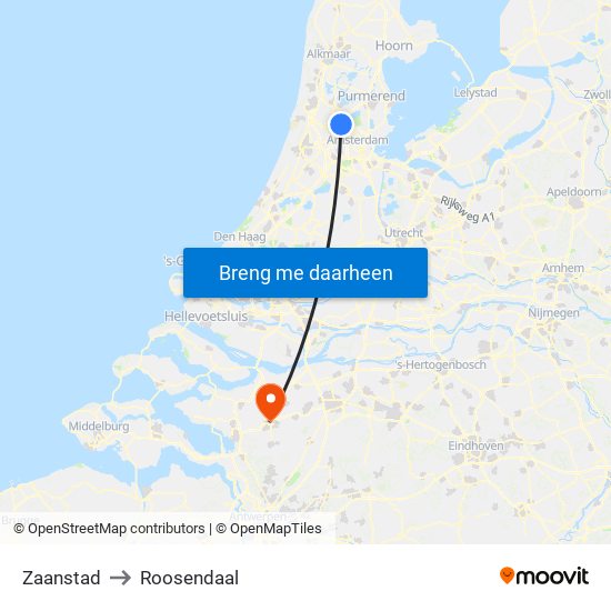 Zaanstad to Roosendaal map