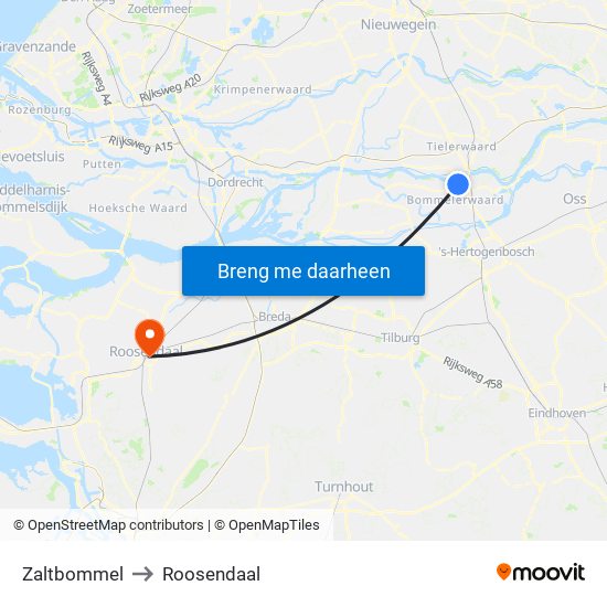 Zaltbommel to Roosendaal map