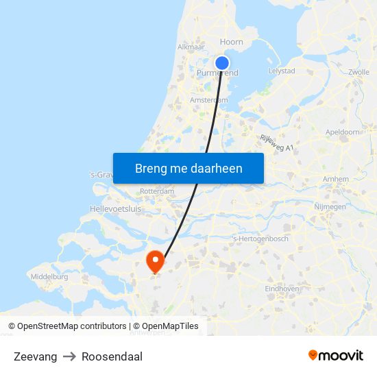 Zeevang to Roosendaal map