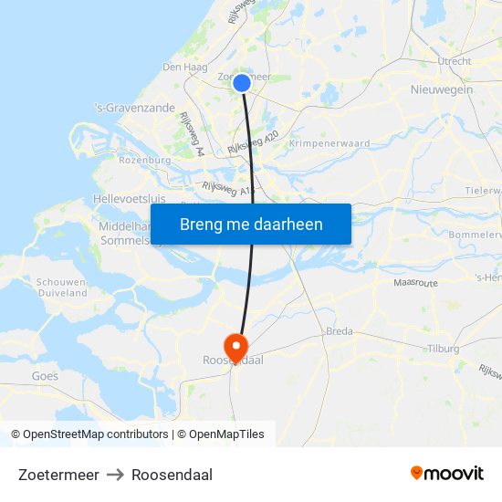 Zoetermeer to Roosendaal map