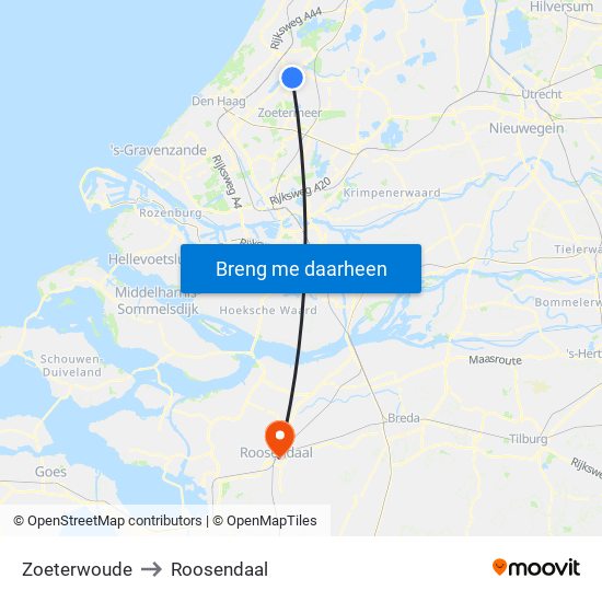 Zoeterwoude to Roosendaal map