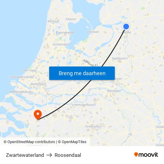 Zwartewaterland to Roosendaal map