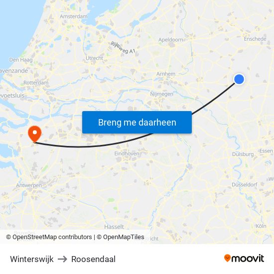 Winterswijk to Roosendaal map