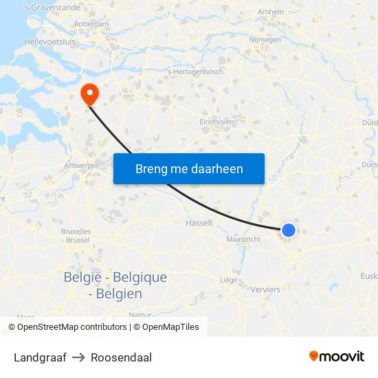 Landgraaf to Roosendaal map