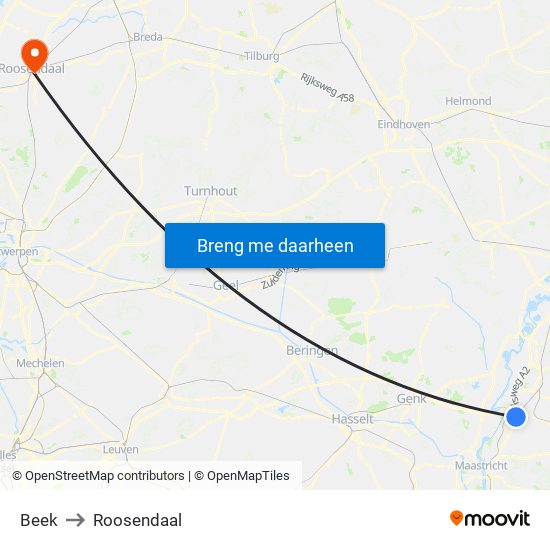 Beek to Roosendaal map