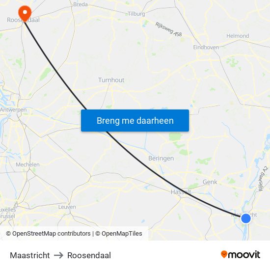 Maastricht to Roosendaal map