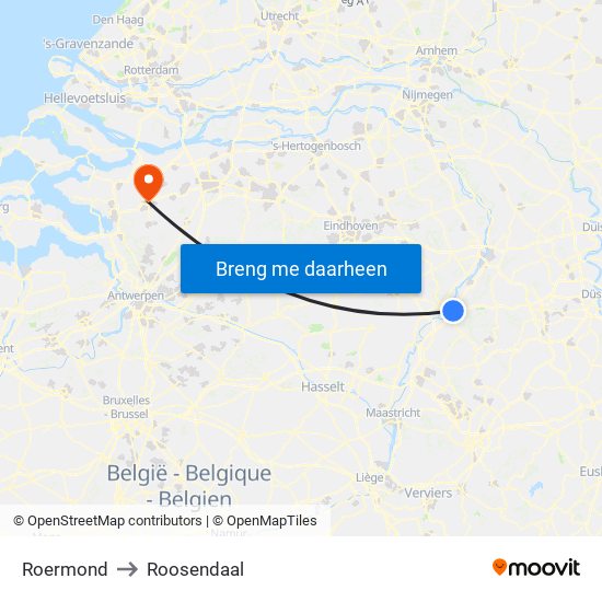 Roermond to Roosendaal map