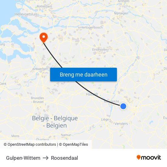 Gulpen-Wittem to Roosendaal map