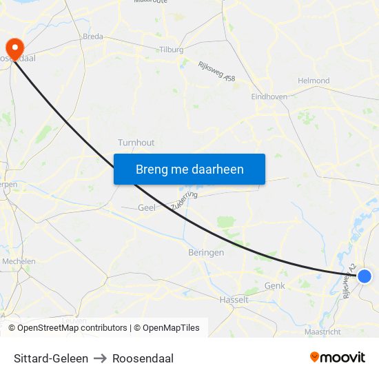 Sittard-Geleen to Roosendaal map