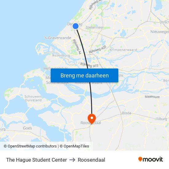 The Hague Student Center to Roosendaal map
