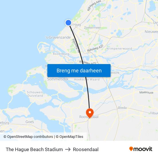 The Hague Beach Stadium to Roosendaal map