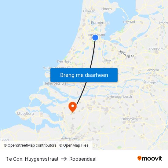 1e Con. Huygensstraat to Roosendaal map