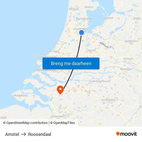 Amstel to Roosendaal map